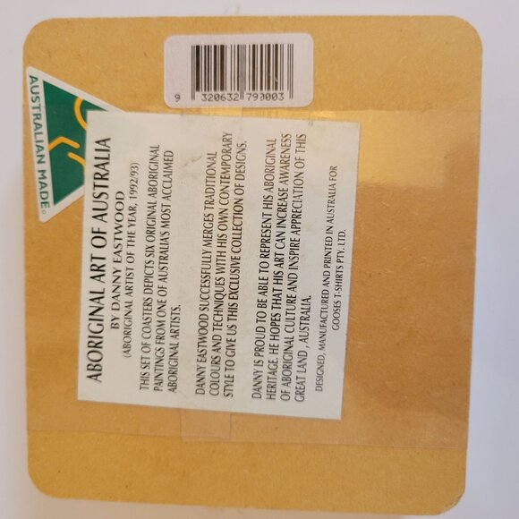 Set Of 6 Aboriginal Art Coasters With Cork Backing By Danny Eastwood - Picture 3 of 12